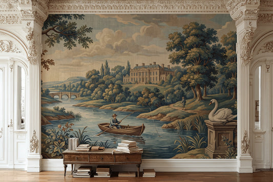 Vintage Landscape Wallpaper River Estate Wall Decor
