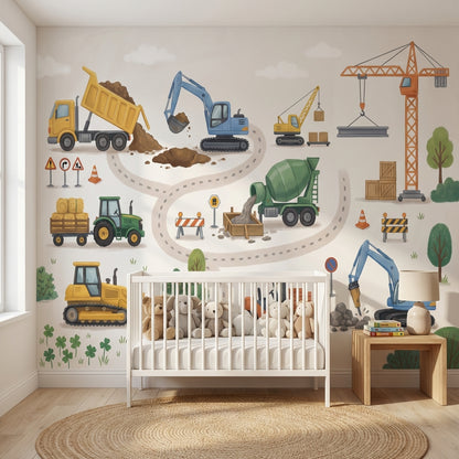 Shades Of Green Wallpaper Construction Fun Wall Mural