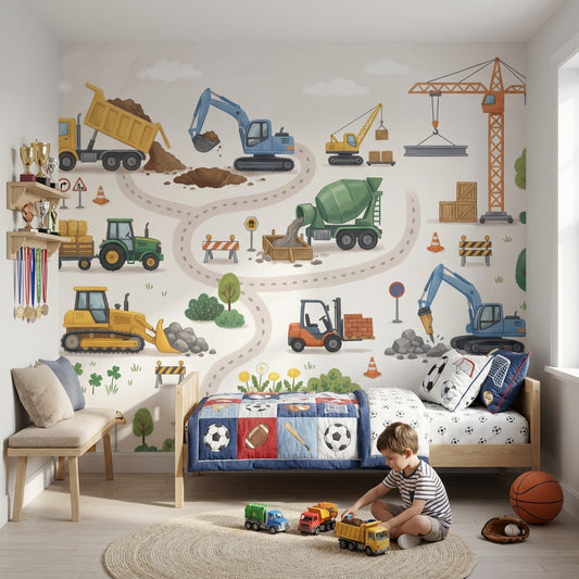 Shades Of Green Wallpaper Construction Fun Wall Mural