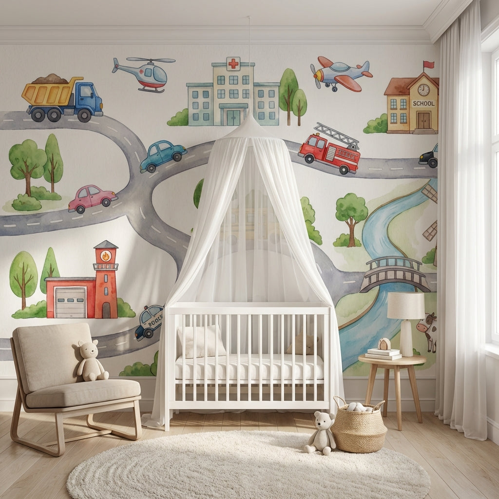 Landscape Wallpaper Vehicles Cartoon Wall Mural