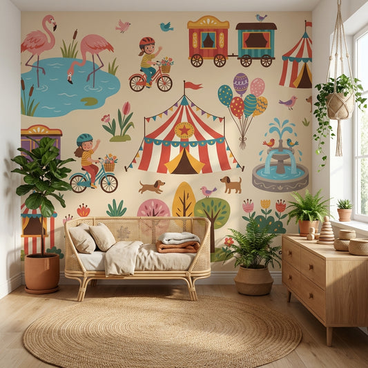 Vintage Fairground Wallpaper Whimsical Playful Wall Mural