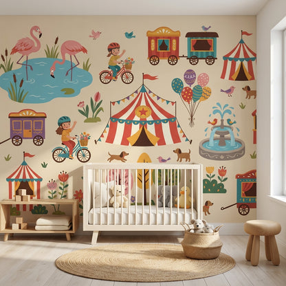 Vintage Fairground Wallpaper Whimsical Playful Wall Mural