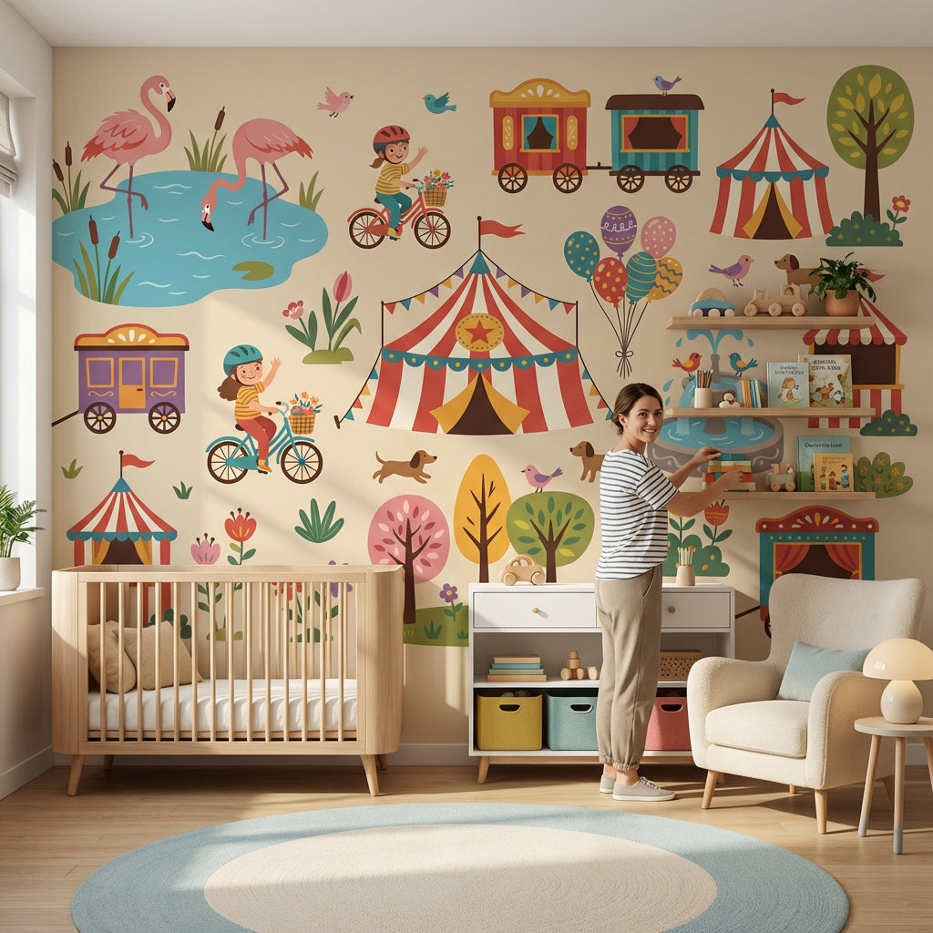 Vintage Fairground Wallpaper Whimsical Playful Wall Mural