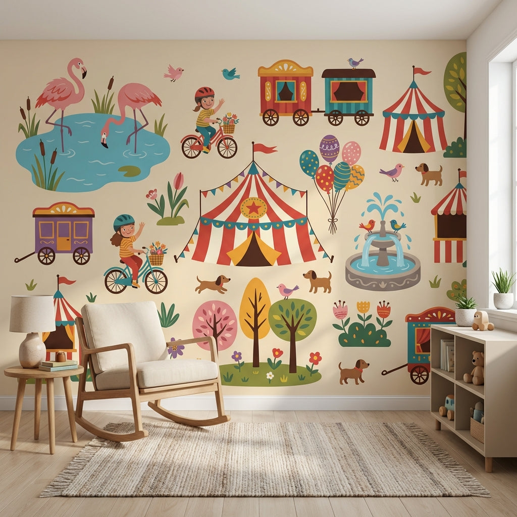 Vintage Fairground Wallpaper Whimsical Playful Wall Mural