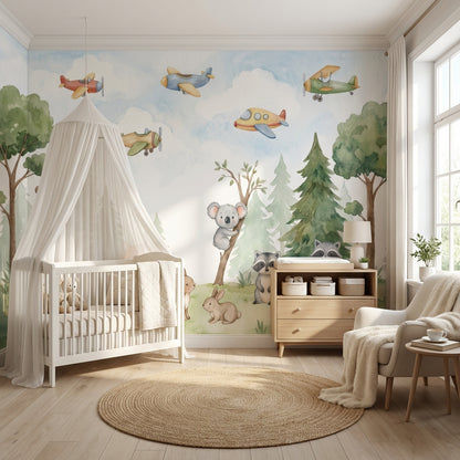 Whimsical Forest Wallpaper Animal Watercolor Wall Mural