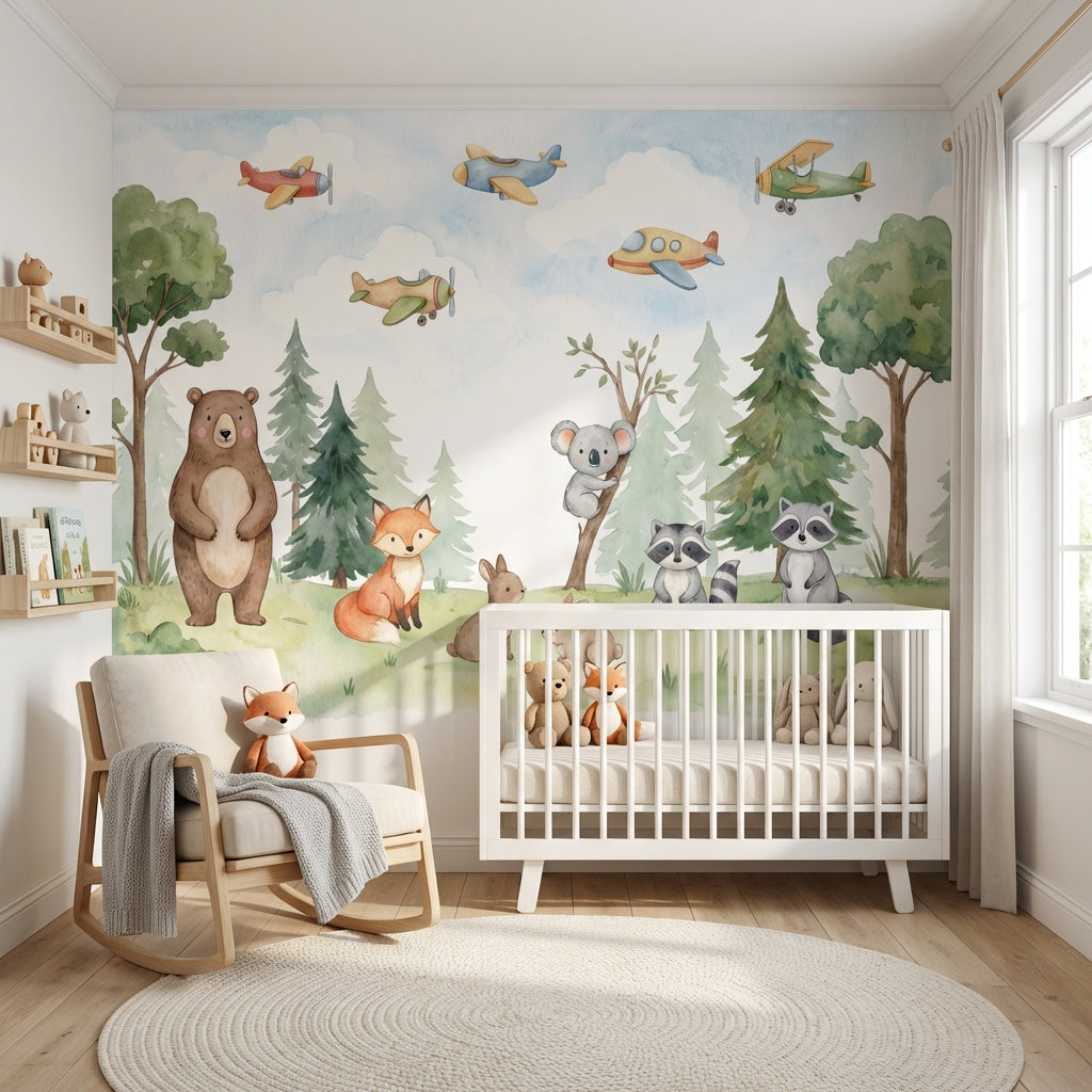 Whimsical Forest Wallpaper Animal Watercolor Wall Mural