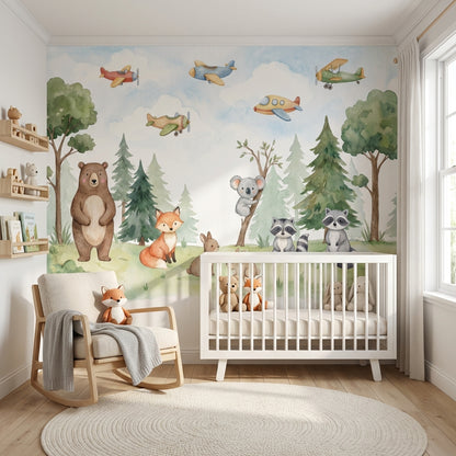 Whimsical Forest Wallpaper Animal Watercolor Wall Mural