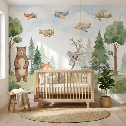 Whimsical Forest Wallpaper Animal Watercolor Wall Mural
