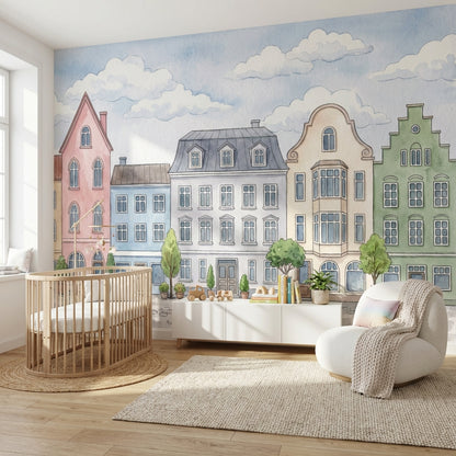 Watercolor Street Wallpaper Pastel European Wall Mural