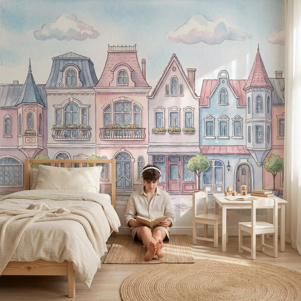 Pastel Architecture Wallpaper Whimsical European Wall Mural