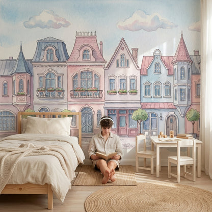 Pastel Architecture Wallpaper Whimsical European Wall Mural