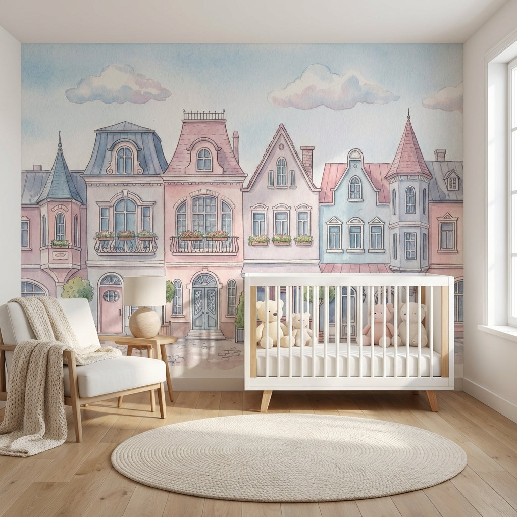 Pastel Architecture Wallpaper Whimsical European Wall Mural