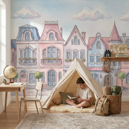 Pastel Architecture Wallpaper Whimsical European Wall Mural