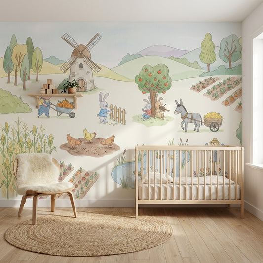 Whimsical Farm Wallpaper Animal Countryside Wall Mural