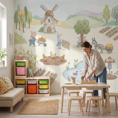Whimsical Farm Wallpaper Animal Countryside Wall Mural