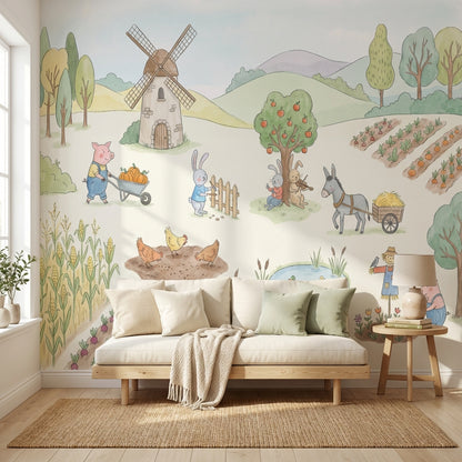 Whimsical Farm Wallpaper Animal Countryside Wall Mural