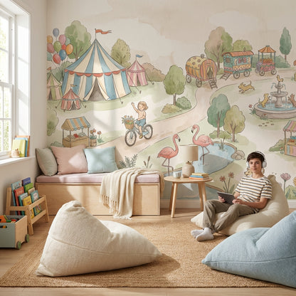 Circus Wallpaper Playful Vintage Wall Mural