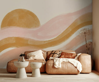 Abstract Waves Wallpaper Minimalist Geometric Wall Mural