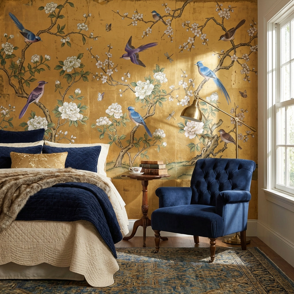 Oriental Wallpaper Birds Chinoiserie Wall Mural