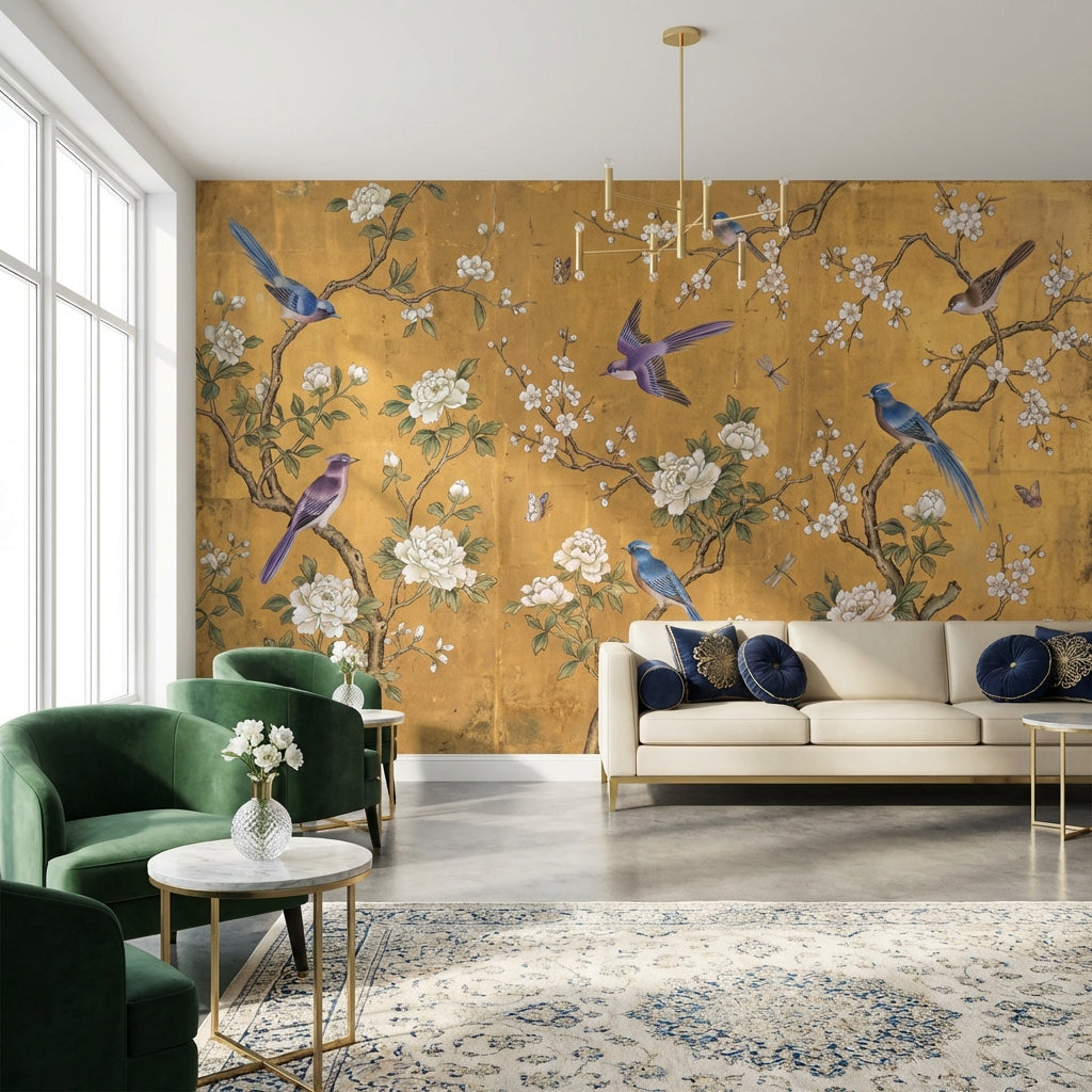 Oriental Wallpaper Birds Chinoiserie Wall Mural