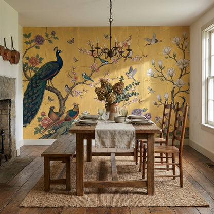 Peacock Wallpaper Floral Birds Wall Mural
