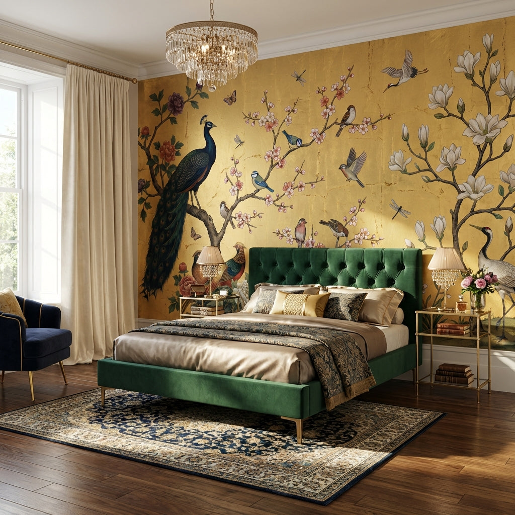 Peacock Wallpaper Floral Birds Wall Mural