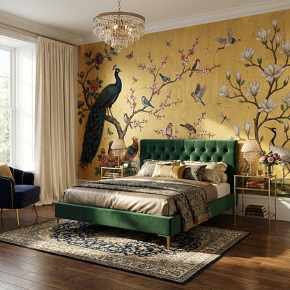 Peacock Wallpaper Floral Birds Wall Mural
