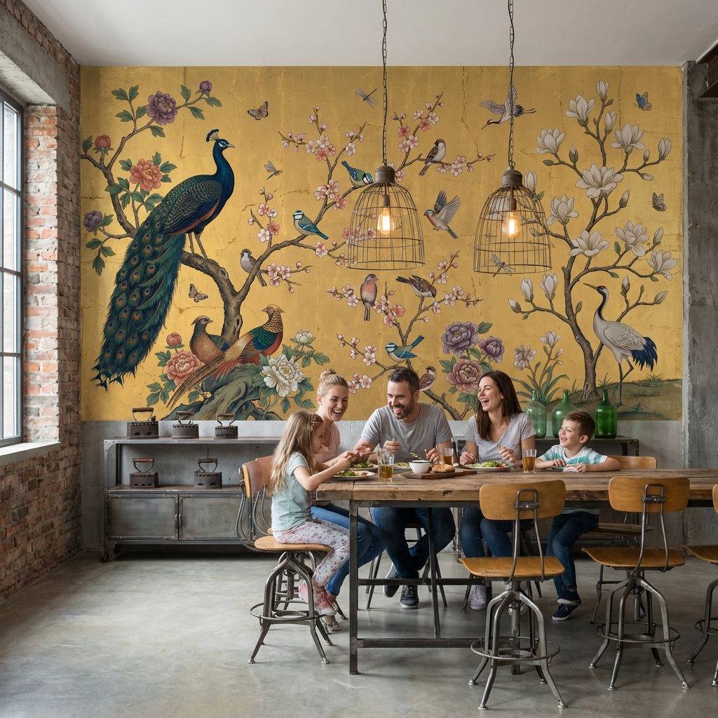 Peacock Wallpaper Floral Birds Wall Mural