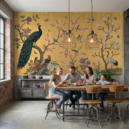 Peacock Wallpaper Floral Birds Wall Mural