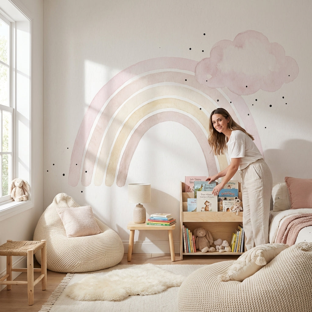 Watercolor Cloud Wallpaper Rainbow Minimalist Wall Mural