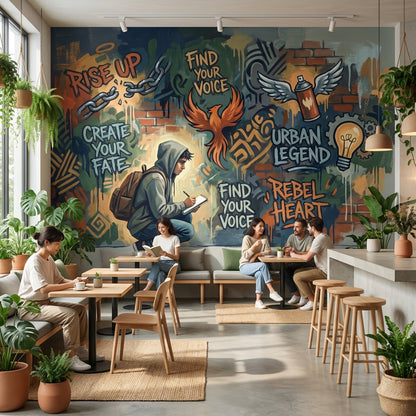 Graffiti Brick Wallpaper Young Man Energetic Wall Mural