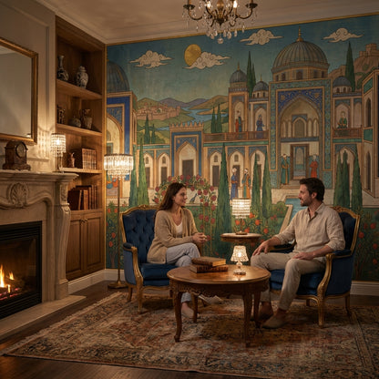 Persian Garden Wallpaper Architecture Peacocks Wall Mural