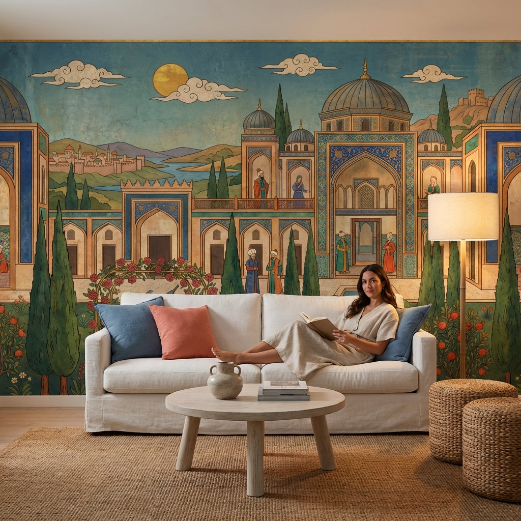 Persian Garden Wallpaper Architecture Peacocks Wall Mural
