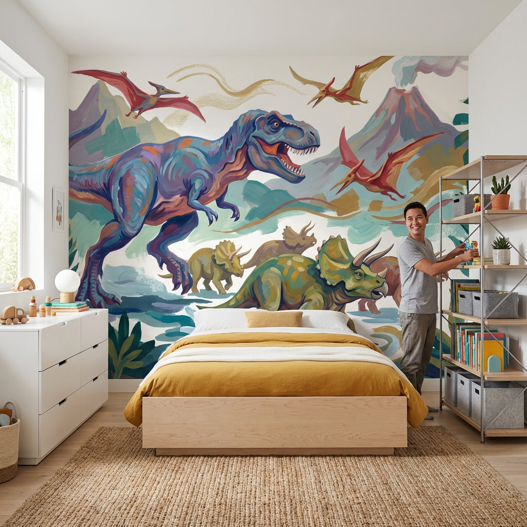 Dinosaur Wallpaper Prehistoric Volcano Wall Mural