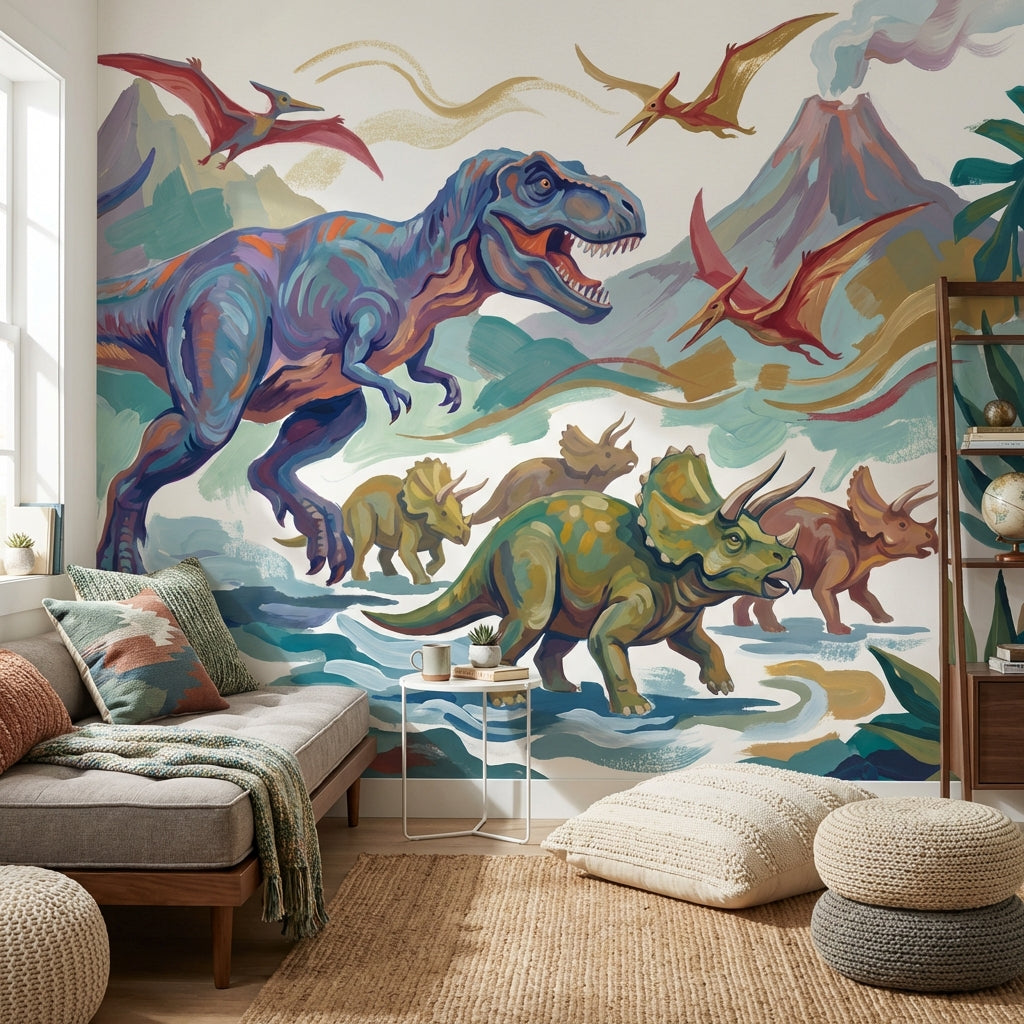 Dinosaur Wallpaper Prehistoric Volcano Wall Mural
