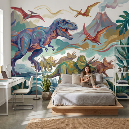 Dinosaur Wallpaper Prehistoric Volcano Wall Mural