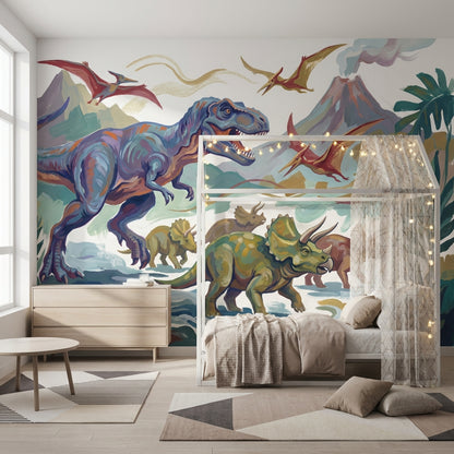 Dinosaur Wallpaper Prehistoric Volcano Wall Mural