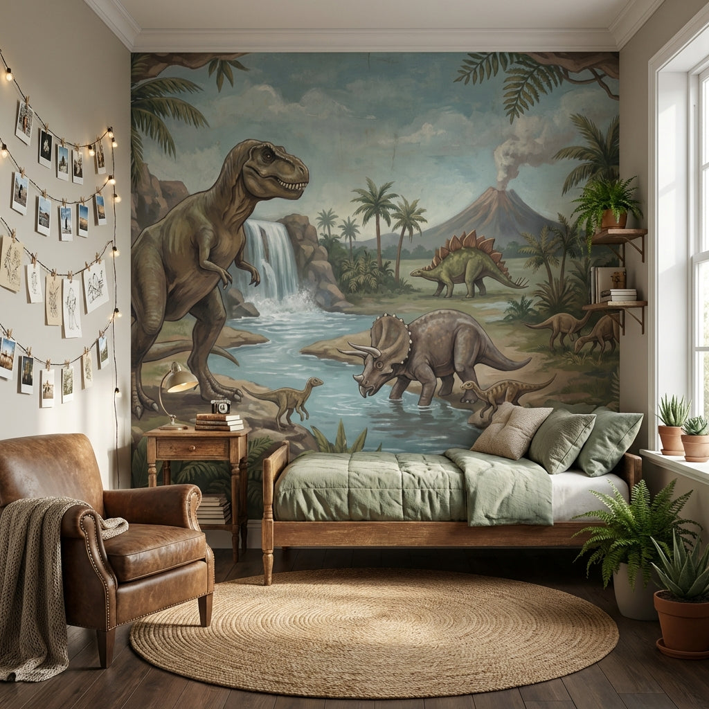 Dinosaurs Wallpaper Waterfall Volcano Removable Wall Decor