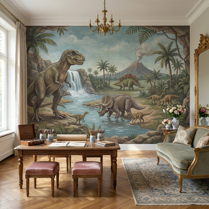 Dinosaurs Wallpaper Waterfall Volcano Removable Wall Decor