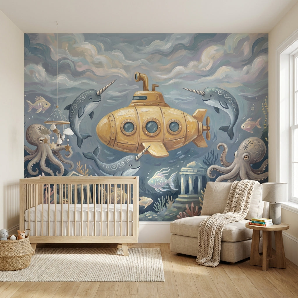Underwater Wallpaper Narwhal Octopus Wall Mural