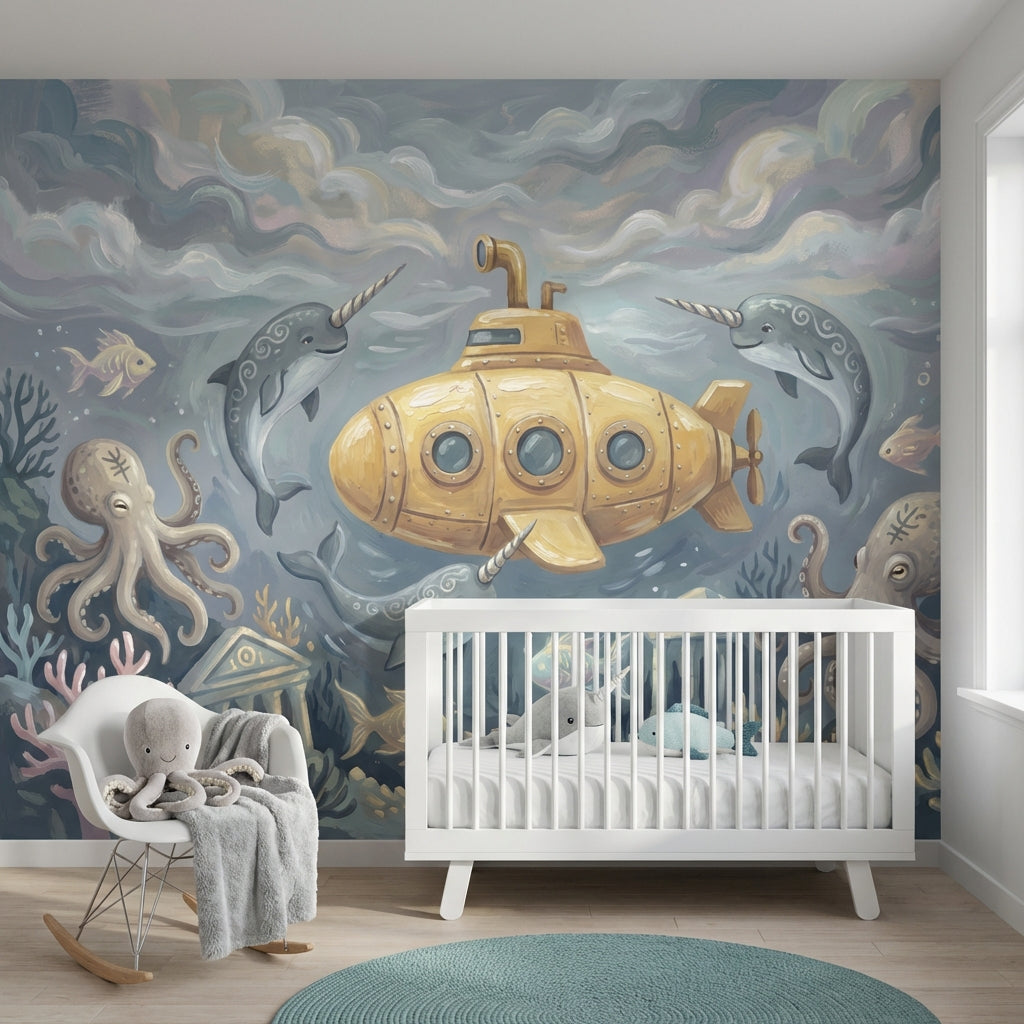 Underwater Wallpaper Narwhal Octopus Wall Mural