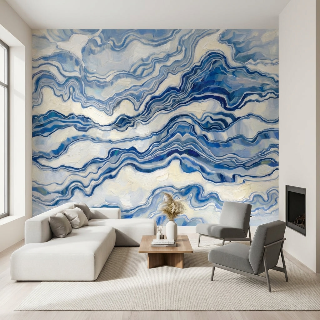 Abstract Wallpaper Marble Blue Wall Mural