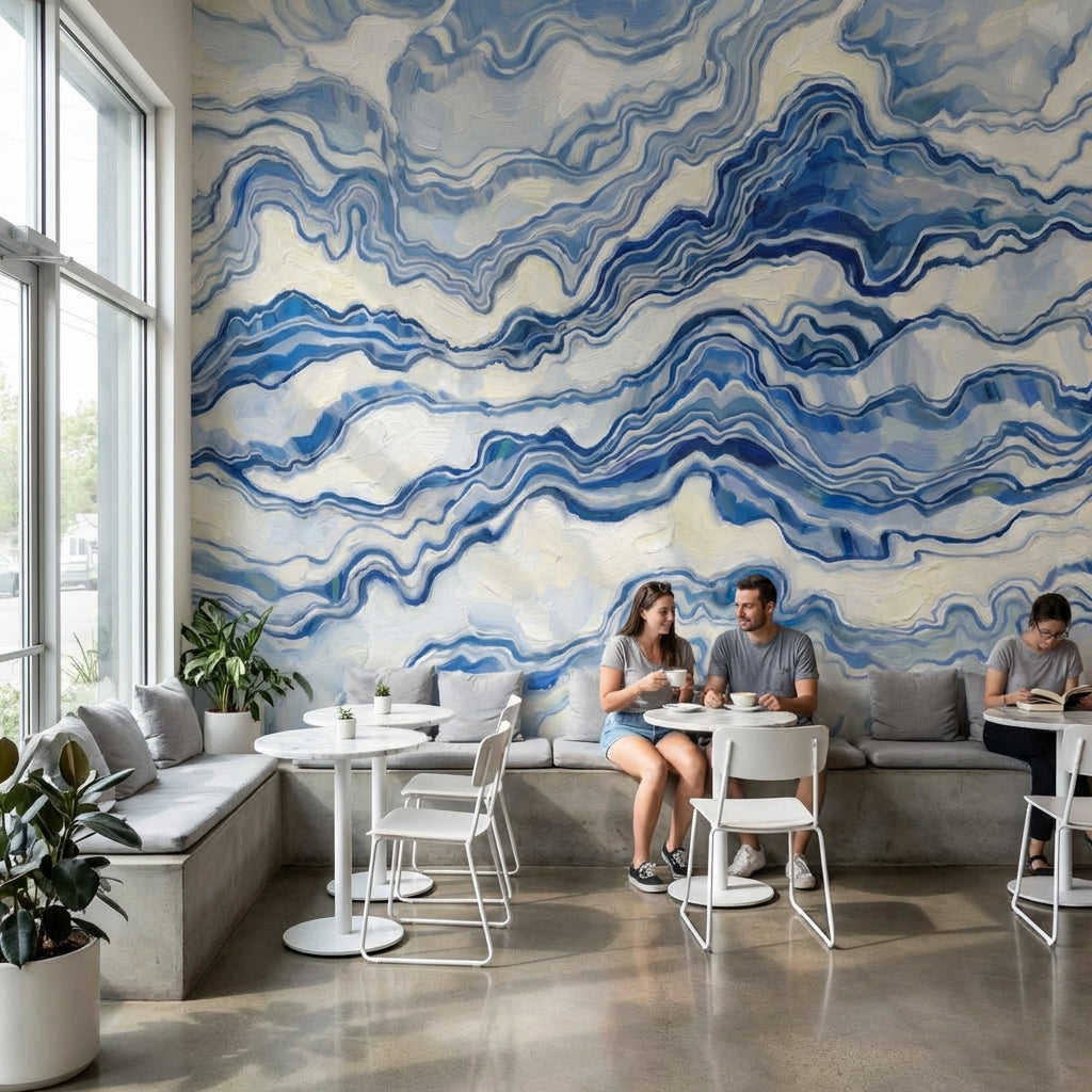 Abstract Wallpaper Marble Blue Wall Mural