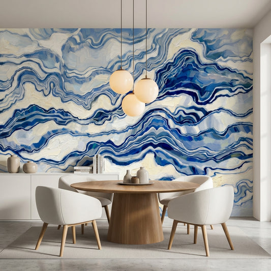 Abstract Wallpaper Marble Blue Wall Mural