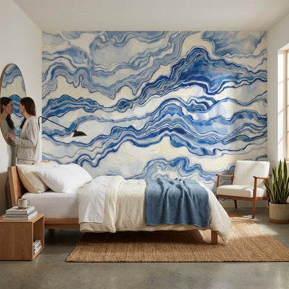 Abstract Wallpaper Marble Blue Wall Mural