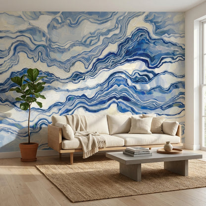 Abstract Wallpaper Marble Blue Wall Mural