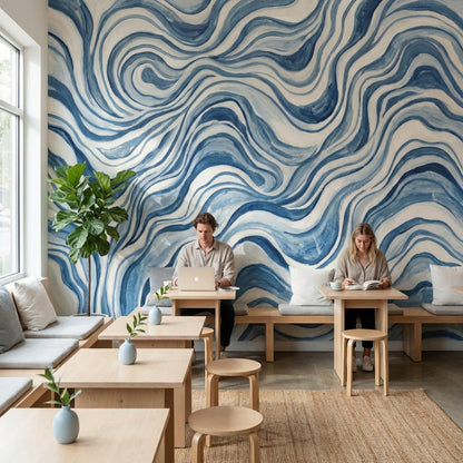 Abstract Pattern Wallpaper Blue Wavy Wall Mural