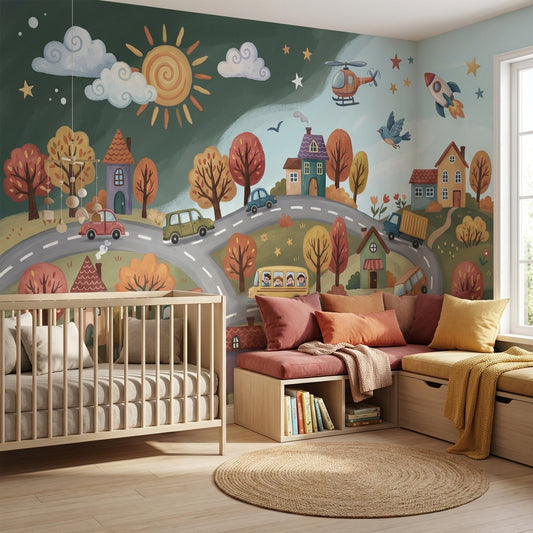 Whimsical Wallpaper Landscape Cartoon Wall Mural