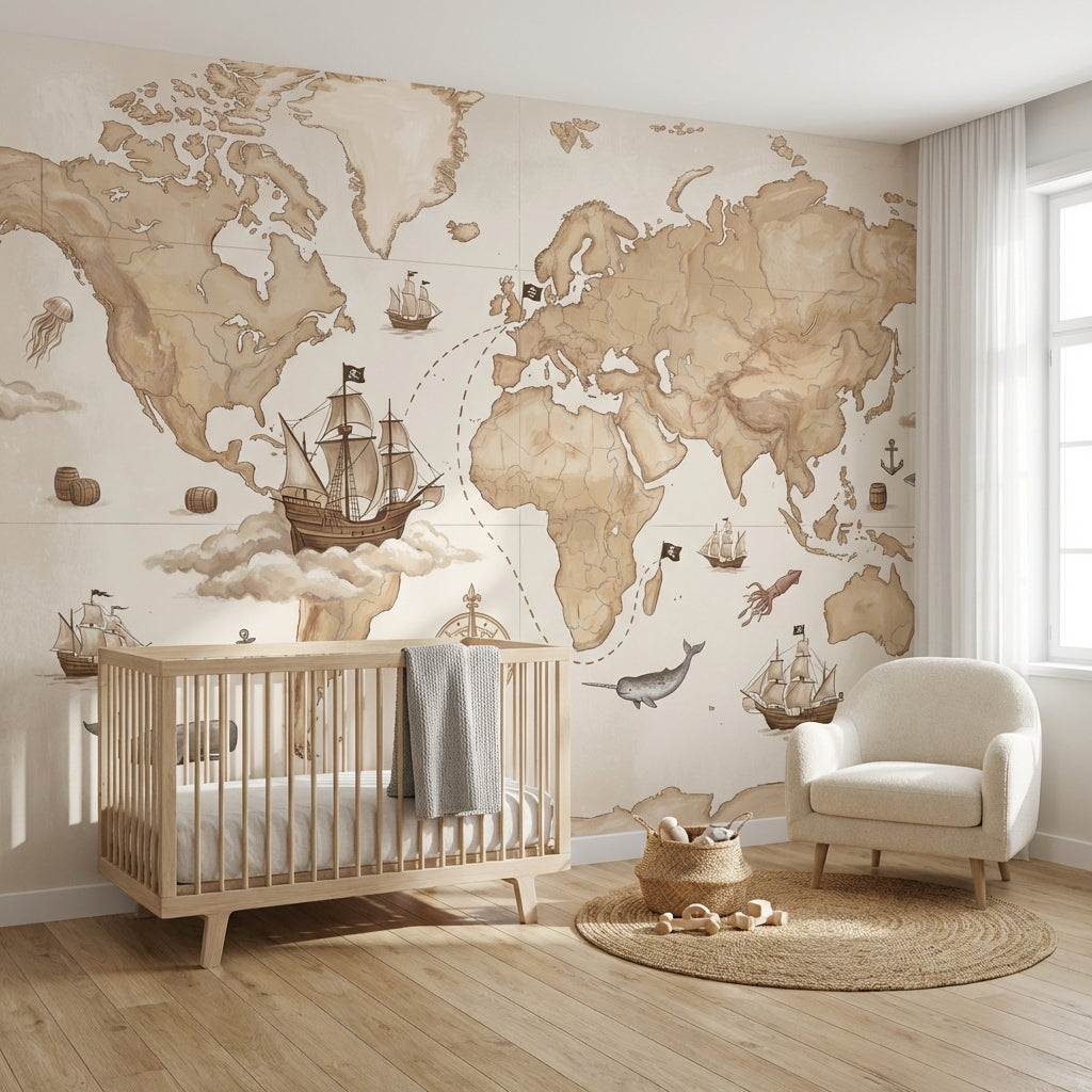 World Map Wallpaper Vintage Nautical Wall Mural