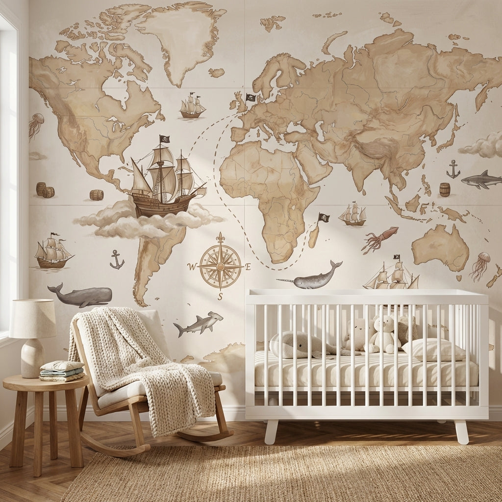 World Map Wallpaper Vintage Nautical Wall Mural